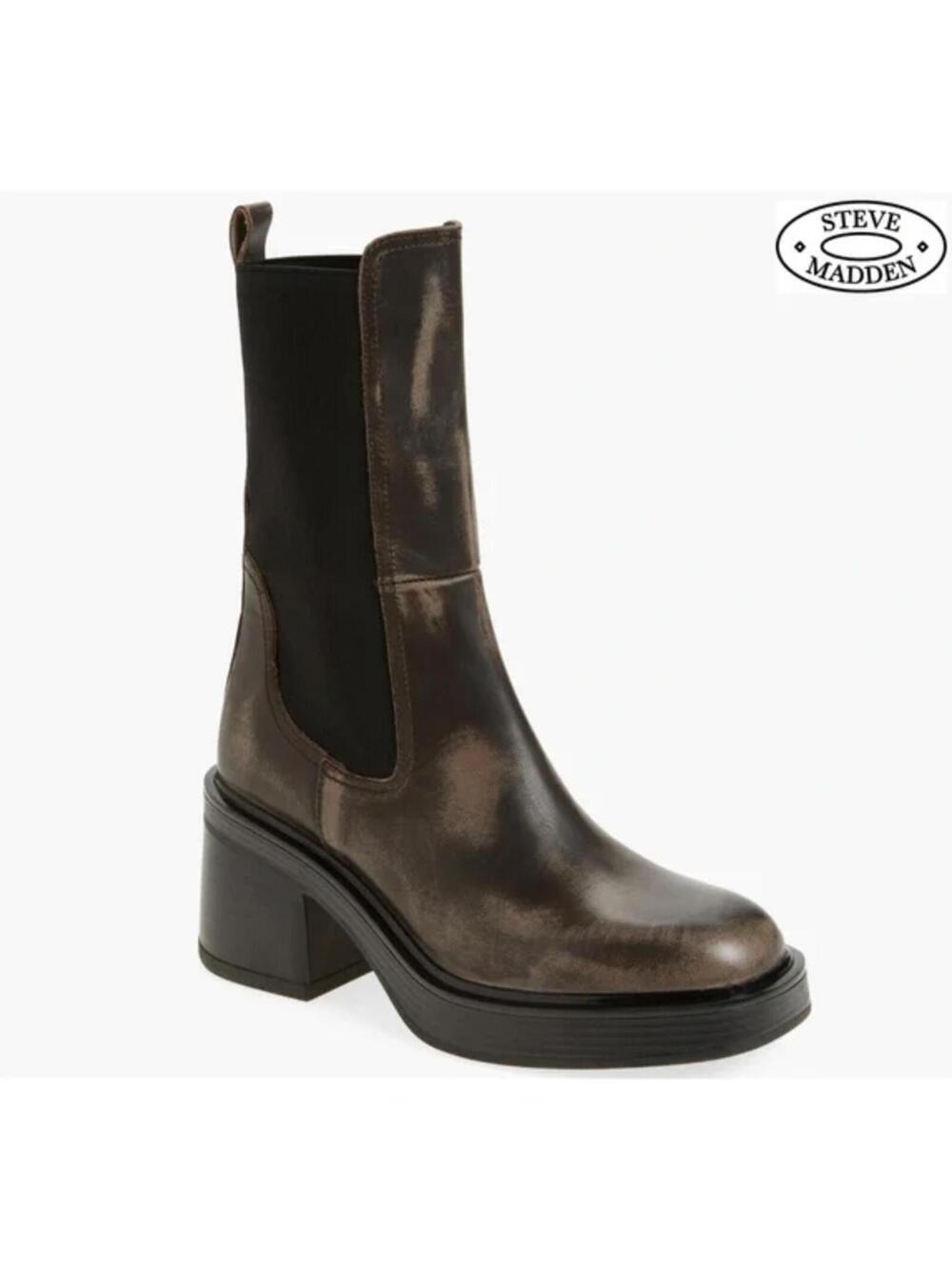 NEW Steve Madden Platform Chelsea Boot Brown Distressed Leather Women’s 41/US 10 - Picture 2 of 8